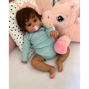 24 Inch Real Baby Size Hand Rooted Hair Sweet Smile African American Doll